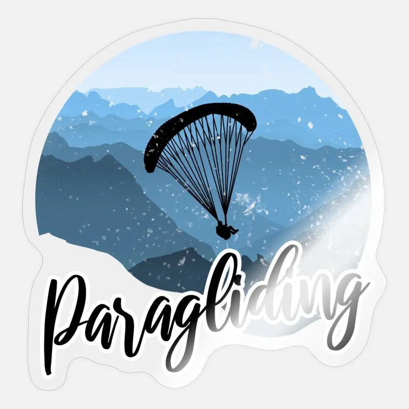 Sticker Paragliding Winter: Illustration eines Paraglidern, ideal für glatte Oberflächen wie Laptops oder Helme; langlebig, wasserfest und rückstandslos entfernbar.