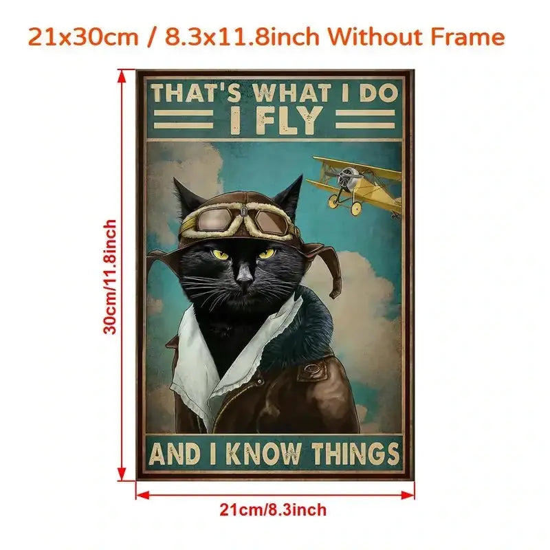 Leinwand Retro Thats what I do - I Fly mit einer Katze als Pilot mit Hut und Brille, perfekt zum Einrahmen und als Wanddekoration.