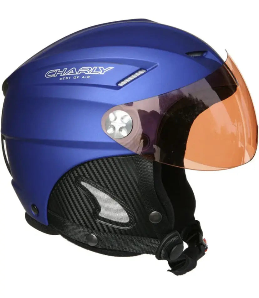 Charly loop Helm zum gleitschirmfliegen in blau mit orangem visier
