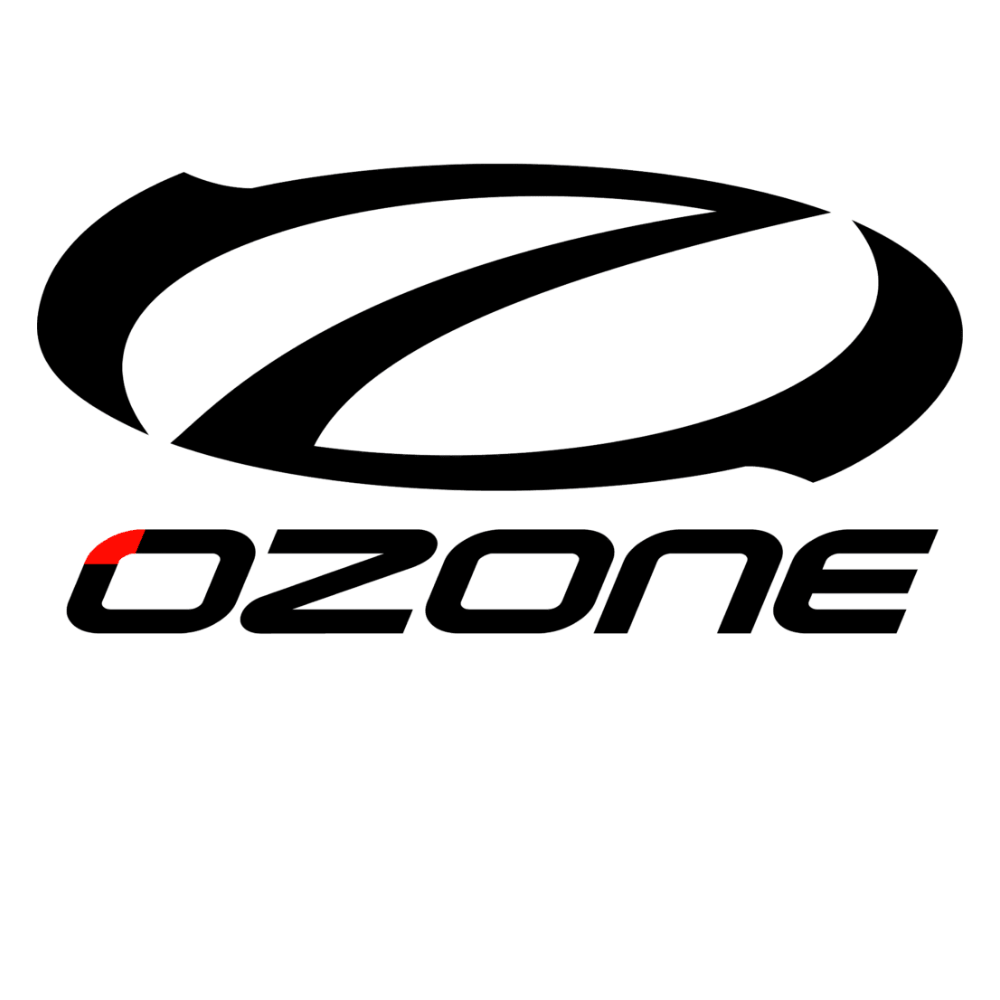 Logo vom Hersteller Ozone Paragliders mit schwarzer Schrift und rotem Punkt im O