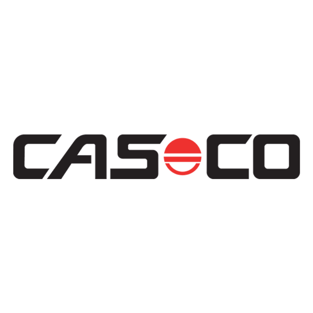 Logo vom Helm Hersteller Casco in Schwarzer schrift mit rotem O