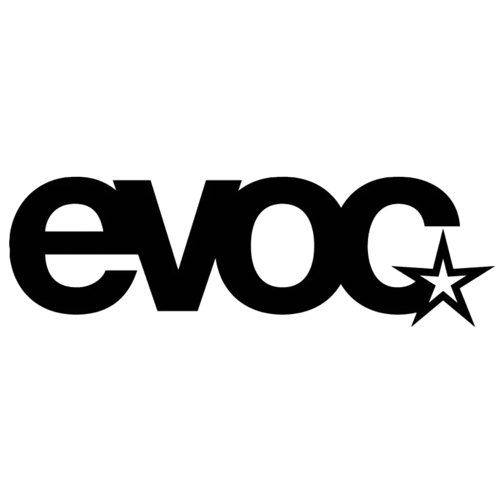 Logo vom Hersteller evoc in schwarzer schrift und stern am schluss