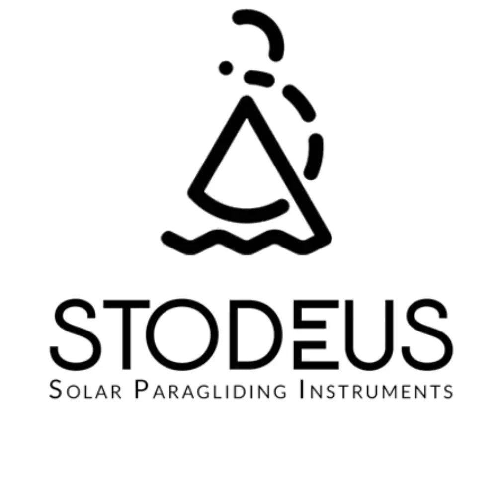 Logo vom Hersteller Stodeus Solar Variometer in schwarzer Schrift mit schwarzem Zeichen