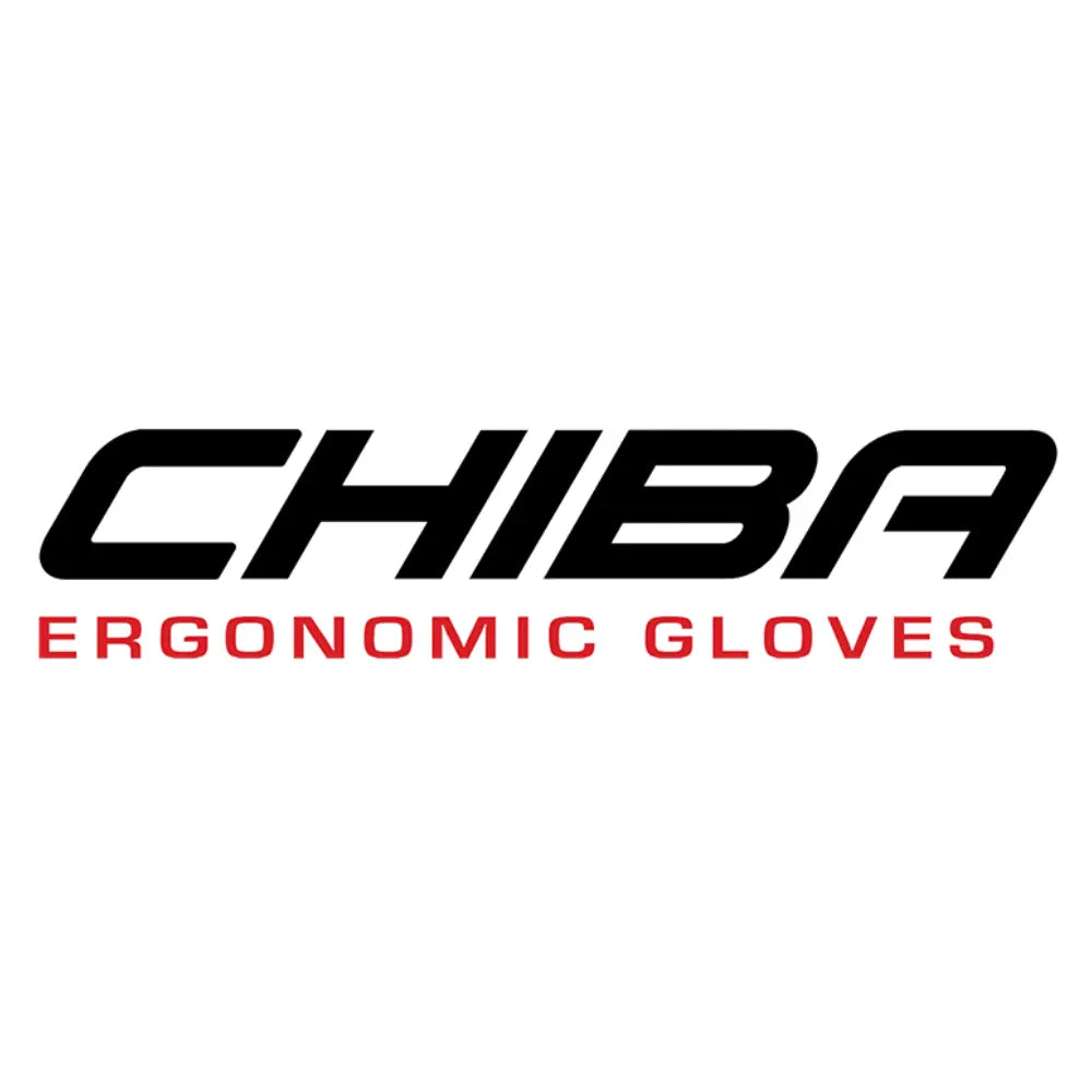 Logo vom Handschuh Hersteller Chiba in schwarzer hauptschrift und rotem untertitel