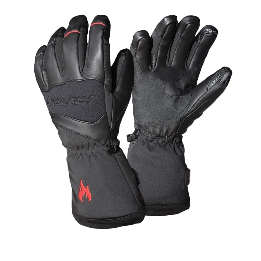 kollektionsbild fuer gleitschirm handschuhe und heizhandschuhe. Die handschuhe haben ein besonders gutes tastgefuel und grip speziell zum gleitschirmfliegen. Das Bild zeigt Heizhandschuhe der Marke Charly in Schwarz