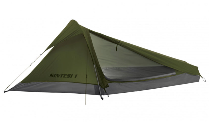 Ferrino Sintesi 1 Bivy Zelt, ultraleichtes 1-Personen-Zelt mit Alustangen, ideal für Trekking und Paragliding, zeigt robustes Ripstop-Polyester für extreme Bedingungen.