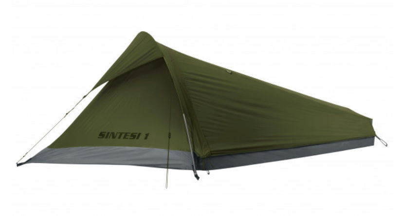 Ferrino Sintesi 1 Bivy Zelt, ultraleichtes 1-Personen-Zelt mit Alustangen, ideal für Trekking und Paragliding, zeigt robustes Ripstop-Polyester für extreme Bedingungen.