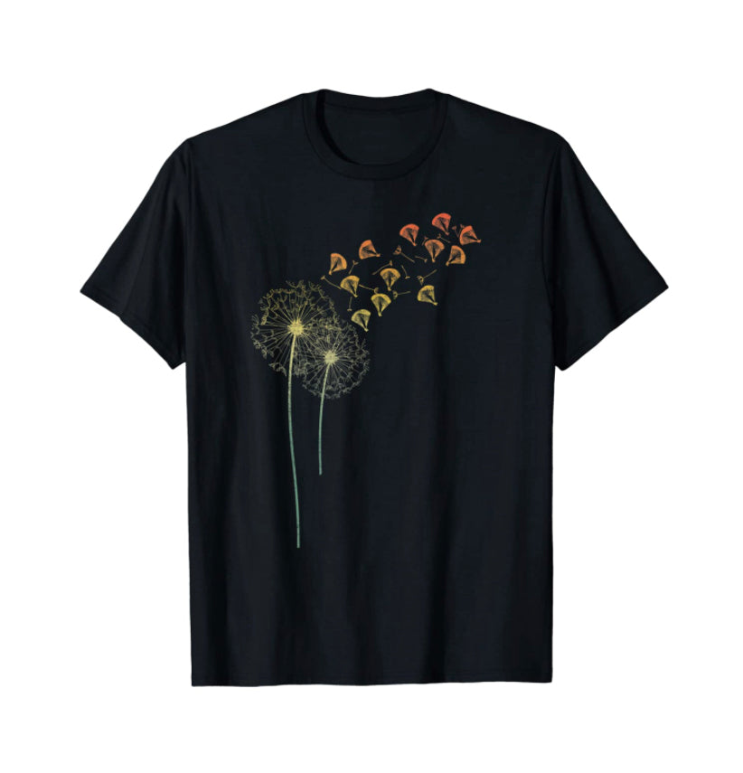 Paragliding T-Shirt Pusteblume mit einem grafischen Löwenzahn-Design, ideal für Gleitschirmflieger, aus 100% Baumwolle, klassischer Schnitt.