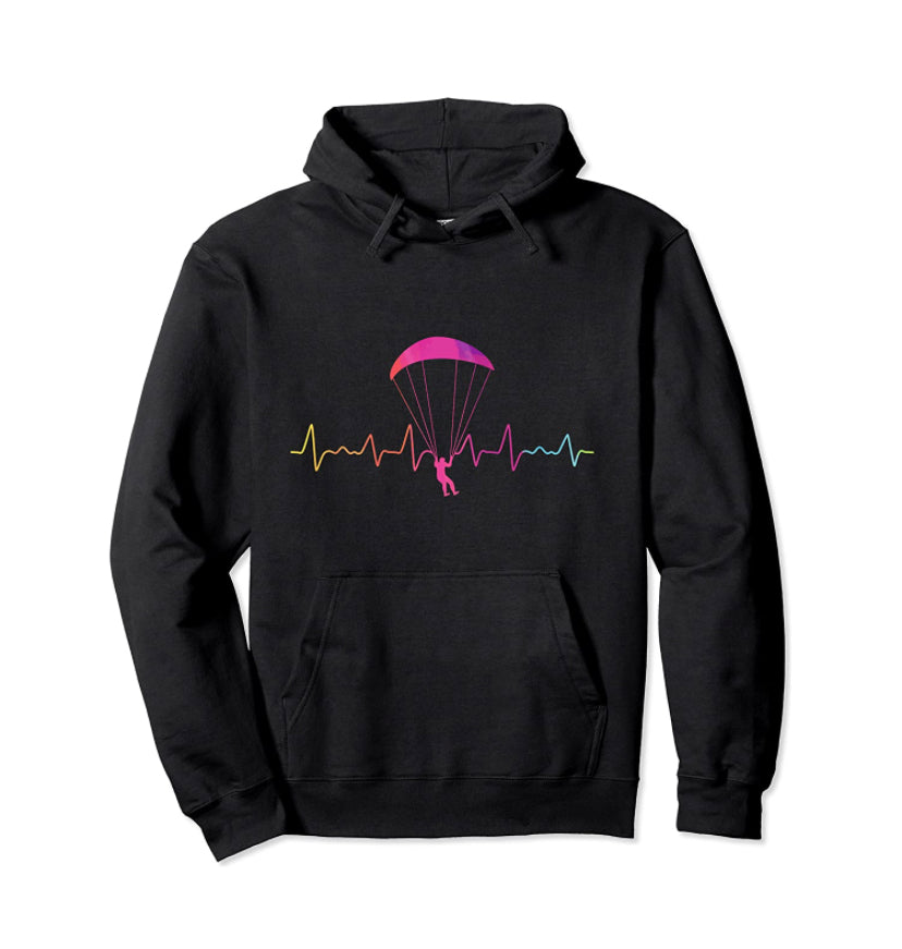 Paragliding Damen Hoodie Herzlinie mit pinkem Fallschirm- und Herzliniendesign, ideal für Gleitschirmfliegerinnen. Hochwertiger Hoodie von Paragliding24.ch.