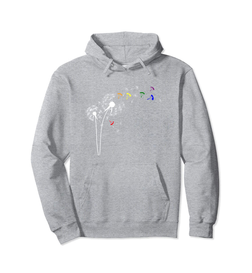 Grauer Paragliding Hoodie Pusteblume mit Dandelion-Motiv, perfekt für Gleitschirmflieger. Ideal für Herren und Damen, hochwertige Qualität.