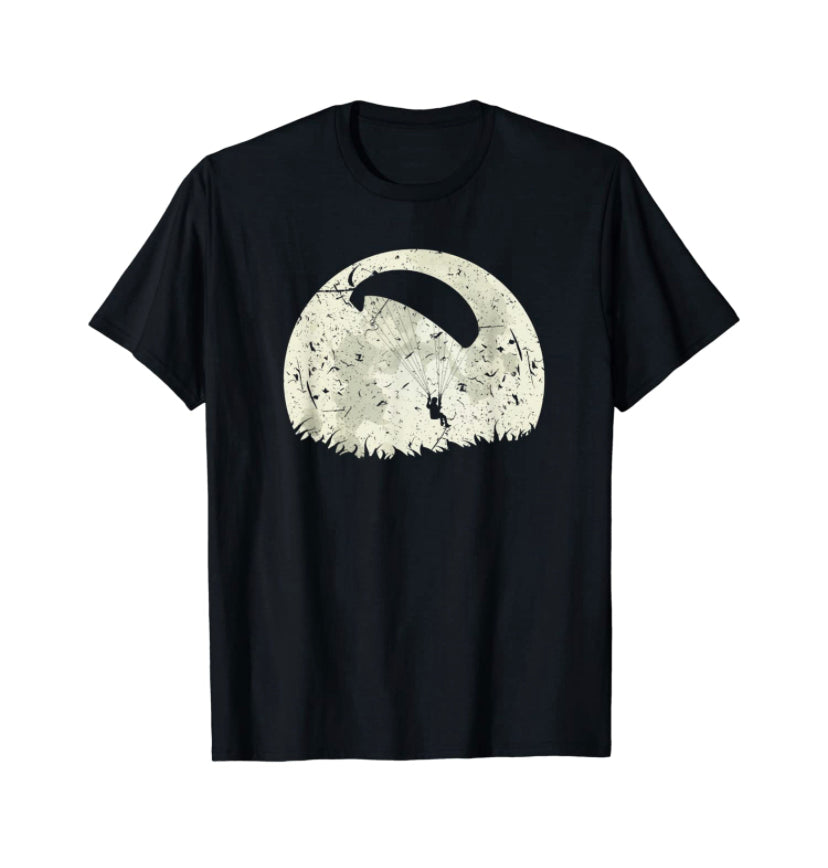 Paragliding T-Shirt Vollmond mit Paraglider-Motiv, ideal für Gleitschirmflieger. Perfekt als Geschenk für Sport- und Extremsportliebhaber.