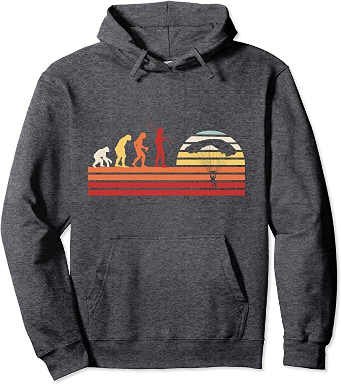 Paragliding Hoodie Evolution Retro mit Grafikdesign, ideal für Gleitschirmflieger. Hochwertiger Kapuzenpullover für Piloten, erhältlich bei Paragliding24.ch.