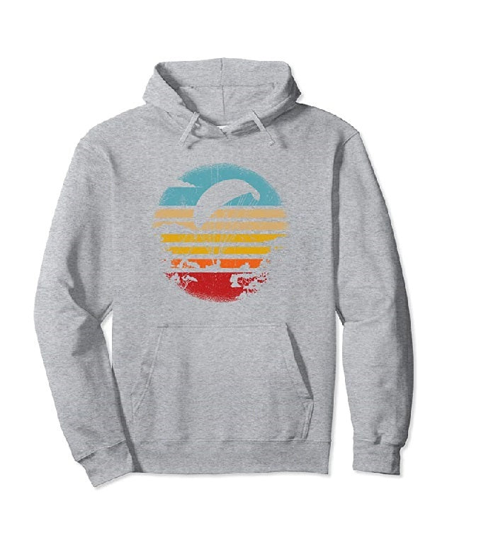 Paragliding Hoodie Retro old mit Surfbrett-Design, ideal für Gleitschirmflieger. Perfekte Passform, doppelt genähter Saum, Kapuze. Hochwertige Qualität aus Baumwollmischung.