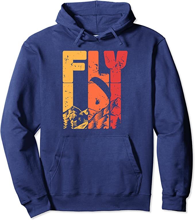 Schwarzer Paragliding Hoodie Fly mit rotem und gelbem Logo, ideal für Gleitschirmflieger; hochwertige Materialien, perfekt für Männer und Frauen.