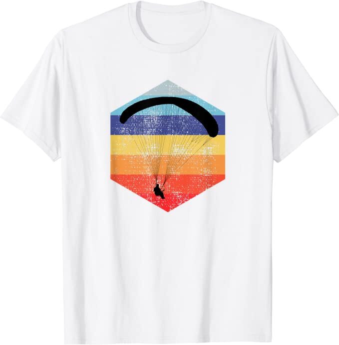 Paragliding T-Shirt Vintage old hexagon mit Regenbogen-Design, perfekt für Gleitschirmflieger. Ideal für Sportliebhaber und als Geschenkidee. 100% Baumwolle, klassisch geschnitten.