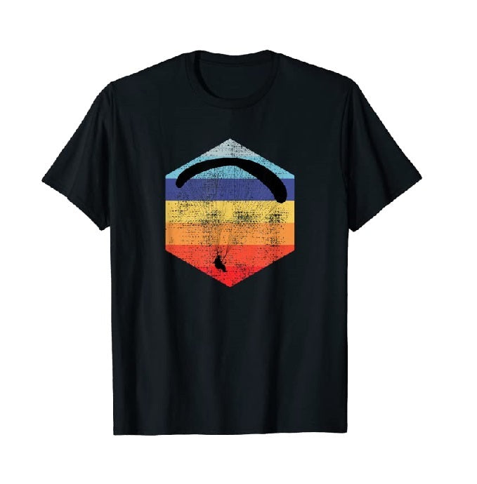 Paragliding T-Shirt Vintage old hexagon mit Regenbogen-Design, perfekt für Gleitschirmflieger. Ideal für Sportliebhaber und als Geschenkidee. 100% Baumwolle, klassisch geschnitten.