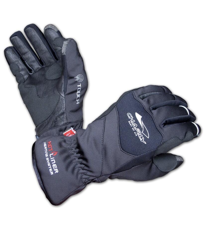 Charly 2-in-1 Handschuh (Hot-Liner) für Gleitschirmflieger zeigt schwarze, flexible Handbekleidung mit integriertem Fäustling, ideal für kaltes Wetter und Touchscreen-Bedienung.