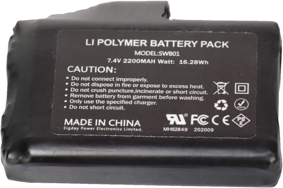 Savior Heat Li-Ion Ersatzakku, 7,4V/5200mAh, für beheizbare Jacken, zeigt zwei schwarze Akkus mit weißem Text und Nahaufnahme des Etiketts.