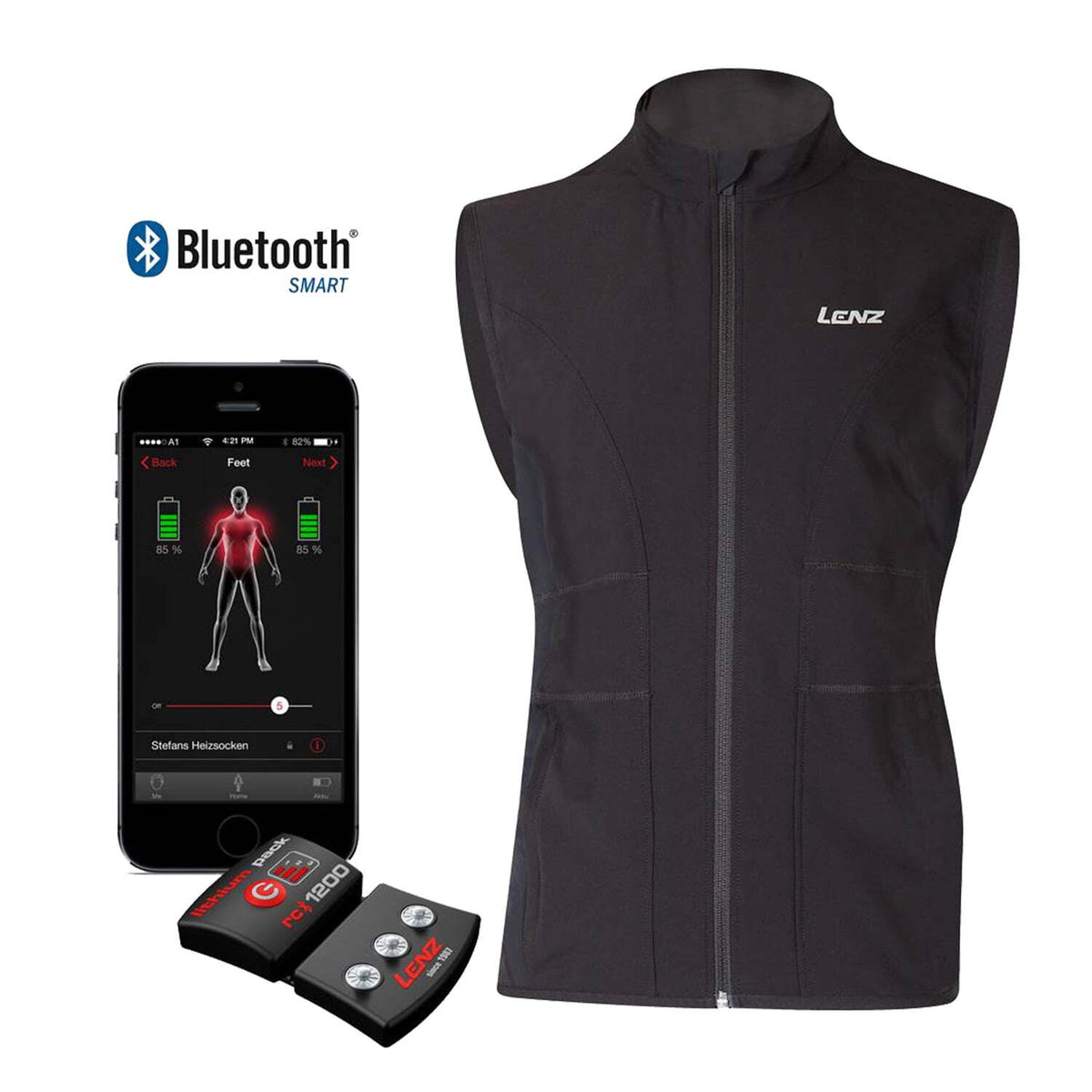 Lenz HEAT Vest 1.0 SET, beheizbare schwarze Weste mit integriertem Heizelement und Reißverschluss, ideal für Paragliding, bietet flexible Wärme und Bewegungsfreiheit.