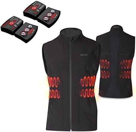 Lenz HEAT Vest 1.0 SET, beheizbare schwarze Weste mit roten Heizelementen, bietet Bewegungsfreiheit und Wärme, ideal für Sport und Freizeit. Kompatibel mit Lenz Lithium Packs.