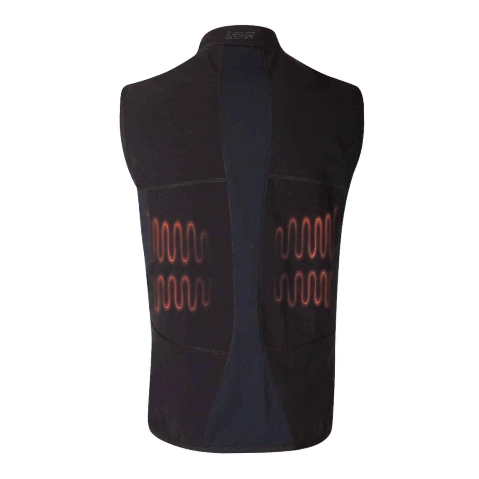 Lenz HEAT Vest 1.0: Schwarze beheizbare Weste mit rotem Design und Zipper, bietet windabweisende Wärme und Flexibilität für Outdoor-Aktivitäten. Ideal unter Ski- und Outdoor-Kleidung.