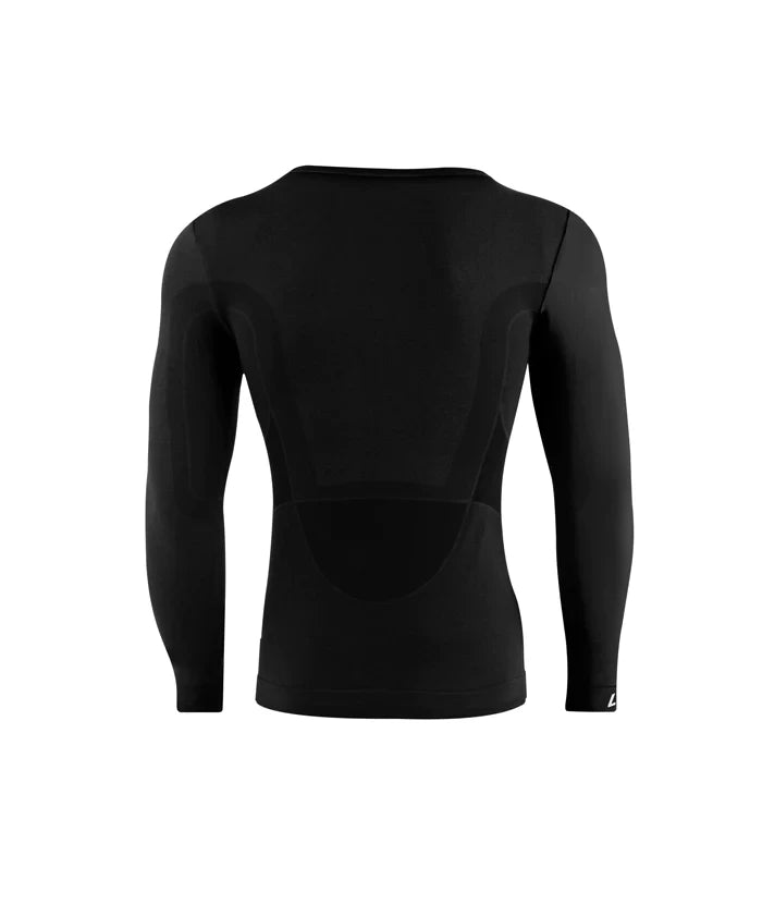 Lenz Merino 6.0 Longsleeve Thermo Oberteil auf einem Mannequin, ideal als Baselayer für kalte Tage, mit Merinowolle für Wärmeisolation und Belüftungszonen für Feuchtigkeitsableitung.