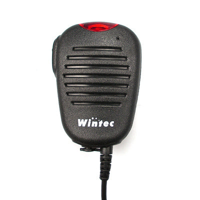 Wintec LP-4502 Lautsprechermikrofon mit roter LED-Anzeige, Ohrhöreranschluss und Gürtelclip, ideal für die Bedienung während des Flugs.