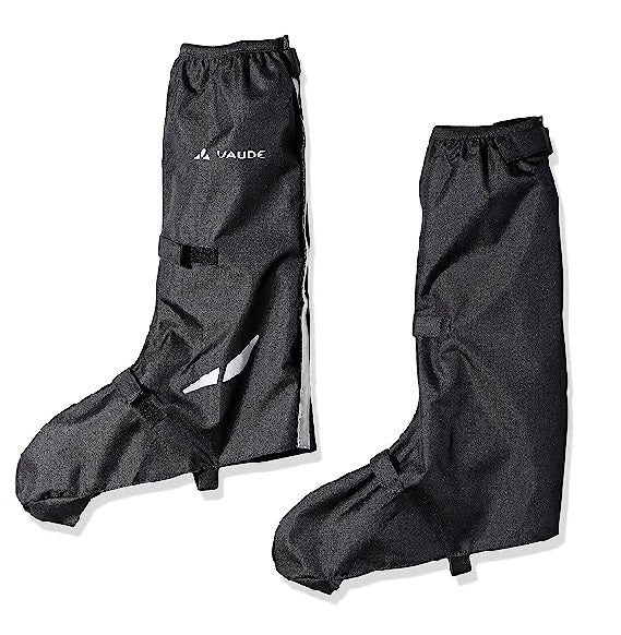 Vaude Gamaschen mit Schuhschutz, schwarze Überzugsschoner mit reflektierenden Elementen und verstärkter Sohlenspitze, schützen Schuhe vor Regen und Schnee.