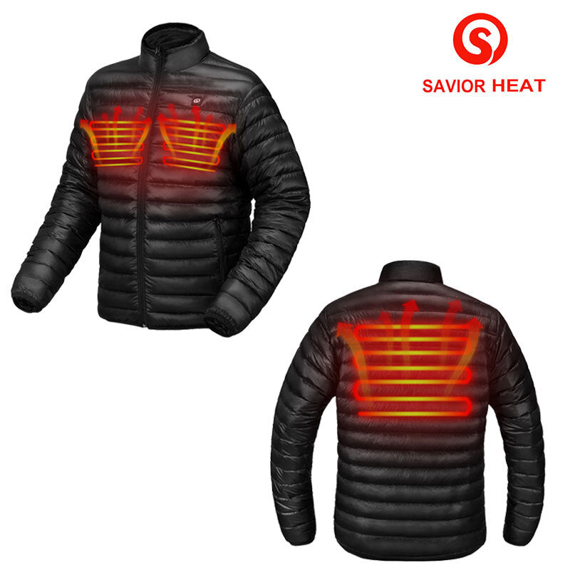 Savior HEAT Jacket Husky mit roten Lichtern, beheizbare Steppjacke für Outdoor-Aktivitäten, bietet hohen Tragekomfort und Wärme, ideal für Paragliding und Wintersport.