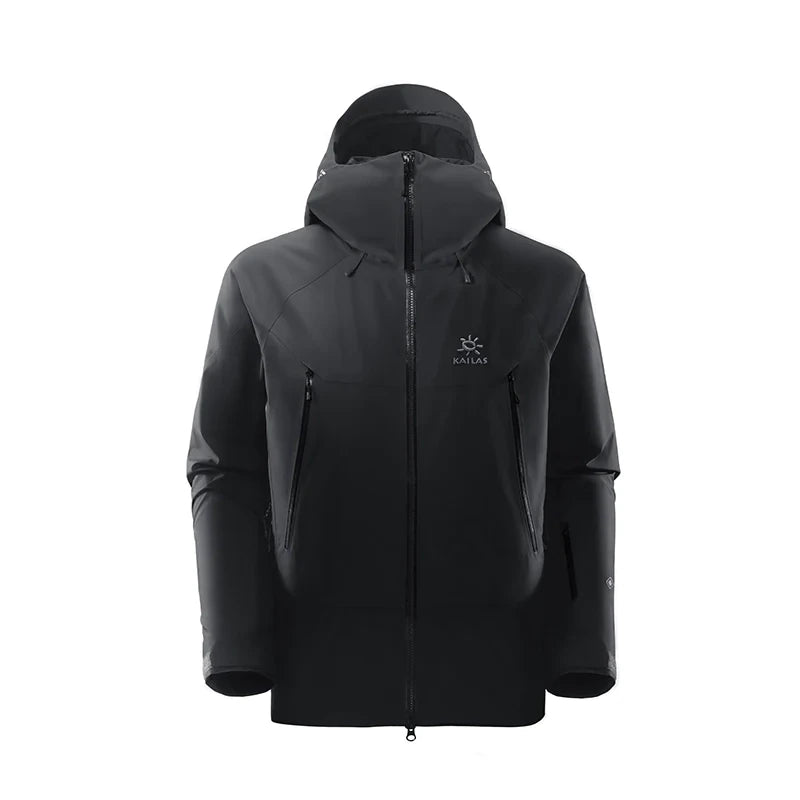 Kailas MONT Plus GORE-TEX Hardshelljacke mit Kapuze und Reißverschluss, ideal für alpines Klettern, bietet Schutz vor Wind und Wasser.