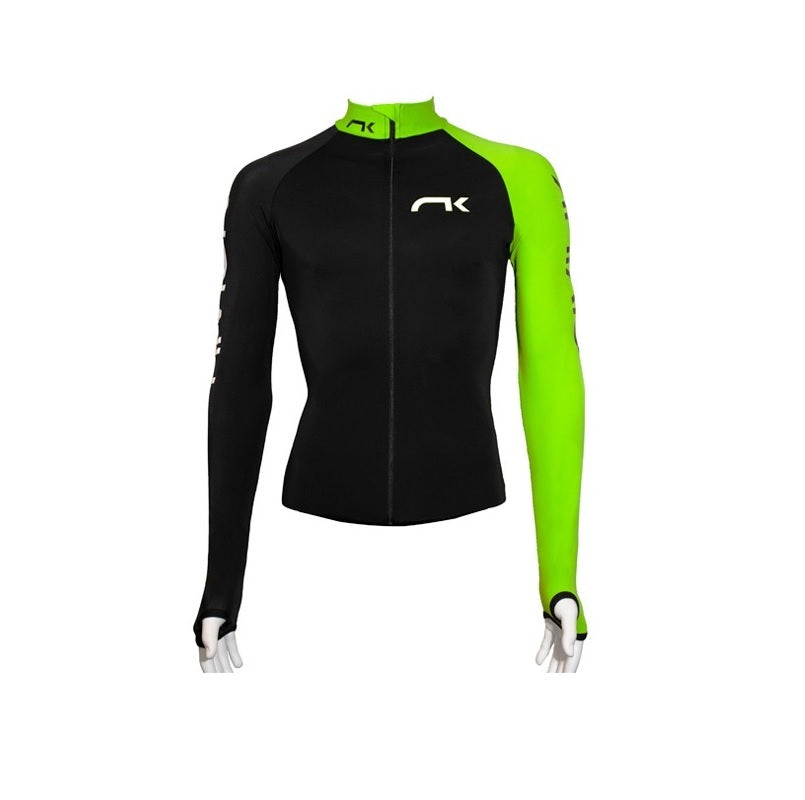 Niviuk Paragliding Speedarms R-Series, langärmliges Shirt, schwarz-grün, für Piloten, mit Daumenlöchern und Niviuk-Logos, ideal für Gleitschirmfliegen.