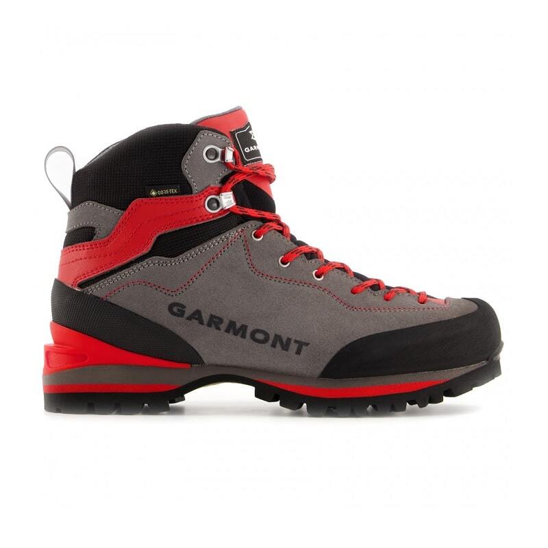 Nahaufnahme des Garmont Ascent GTX Herren-Bergschuhs mit strapazierfähigem Veloursleder und Vibram-Sohle, ideal für Trekking und Klettersteige.