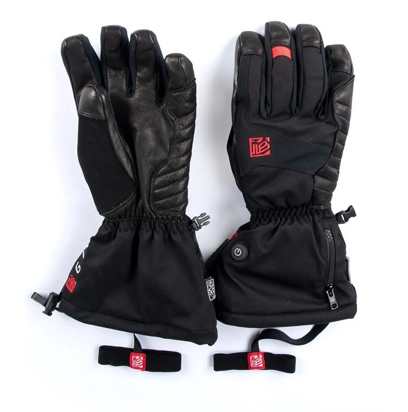 GIN Heated Gloves (Winter) mit rotem Logo, für Gleitschirmsport entwickelt, langlebig und beheizt, bietet Wärme bis in die Fingerspitzen, ideal für extreme Kälte.