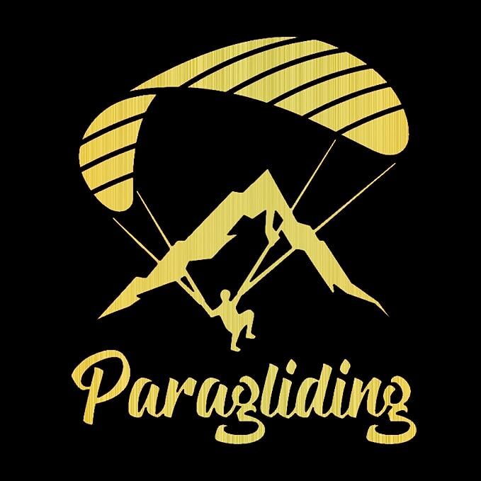 Autoaufkleber Paragliding in den Bergen zeigt ein farbenfrohes Logo mit einer Person und einem Fallschirm, ideal für Autos oder andere Oberflächen.