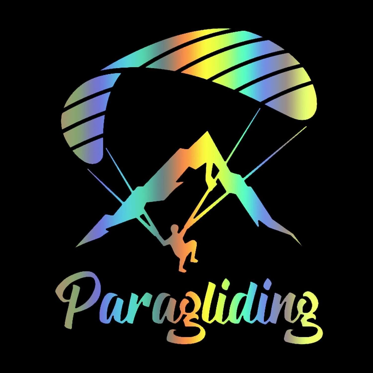 Autoaufkleber Paragliding in den Bergen zeigt ein farbenfrohes Logo mit einer Person und einem Fallschirm, ideal für Autos oder andere Oberflächen.