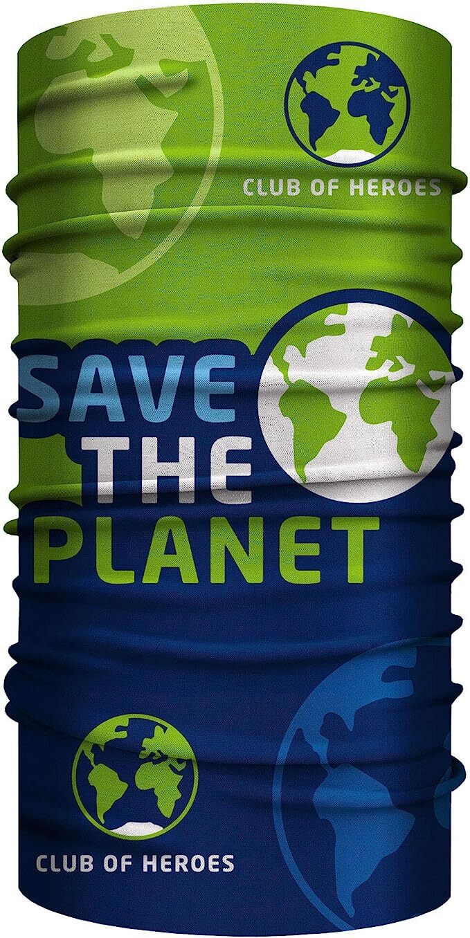 Bandana Save the Planet aus Mikrofaser mit planetarischem Logo, ideal für Outdoor-Aktivitäten, bietet vielseitige Trageoptionen und Schutz vor Wetterbedingungen.