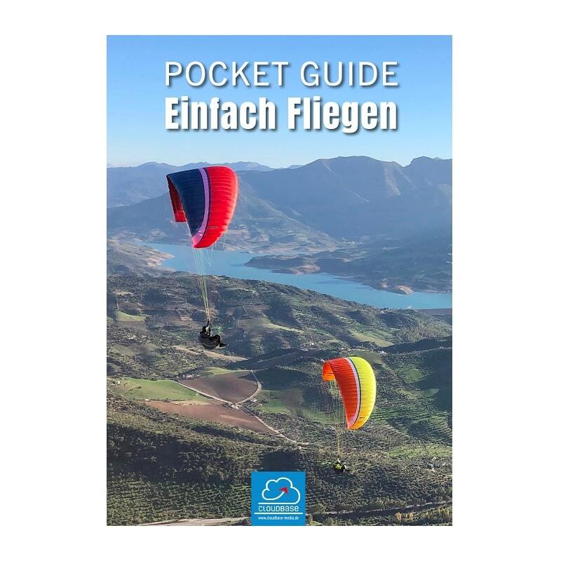 Buchcover des Pocket Guide - Einfach Fliegen! mit zwei Fallschirmen am Himmel, ideal zur Flugvorbereitung und für Einsteiger im Gleitschirmfliegen.