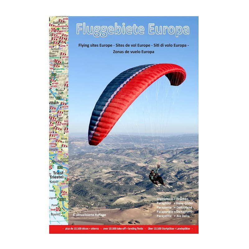 Fluggebiete Europa - Das Kompendium! zeigt eine Person beim Paragliding, ideal zur Planung von Gleitschirmflügen in Europa. Unverzichtbar für Flugsportbegeisterte.