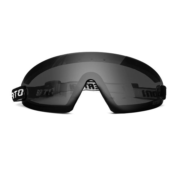 Nahaufnahme der Bertoni Flugsportbrille verspiegelt, ideal für Flugsportarten mit verzerrungsfreien Polycarbonat-Gläsern, integriertem Windschutz und Anti-Fog-Beschichtung. Perfekt für Paragliding-Abenteuer.