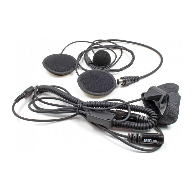 Nahaufnahme des Headsets für Integralhelme HS2000-S mit Mikrofon und Ohrhörern, passend für diverse Funkgeräte, ideal für Gleitschirmflieger.