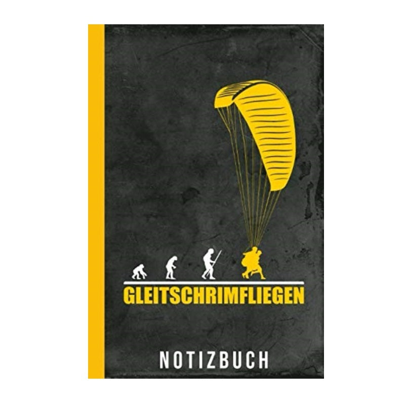 Gleitschirm Notizbuch Evolution mit grünem Fallschirmmotiv, A5-Größe, mattes Soft-Cover, ideal für Paragliding-Enthusiasten zur Flugdokumentation und Terminplanung.