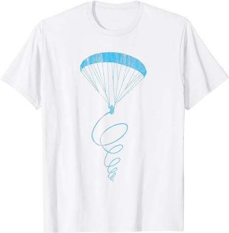 Paragliding T-Shirt Thermik mit blauem Fallschirm-Design, ideal für Gleitschirmflieger. Perfekt für Piloten und Sportliebhaber, 100% Baumwolle.