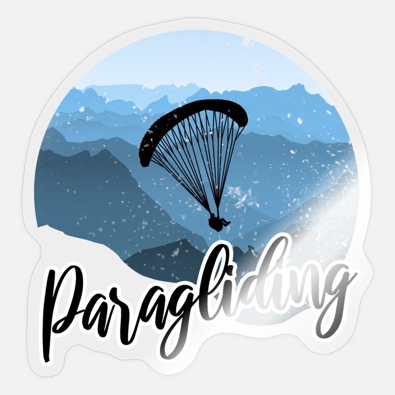 Sticker Paragliding Winter: Illustration eines Paraglidern, ideal für glatte Oberflächen wie Laptops oder Helme; langlebig, wasserfest und rückstandslos entfernbar.