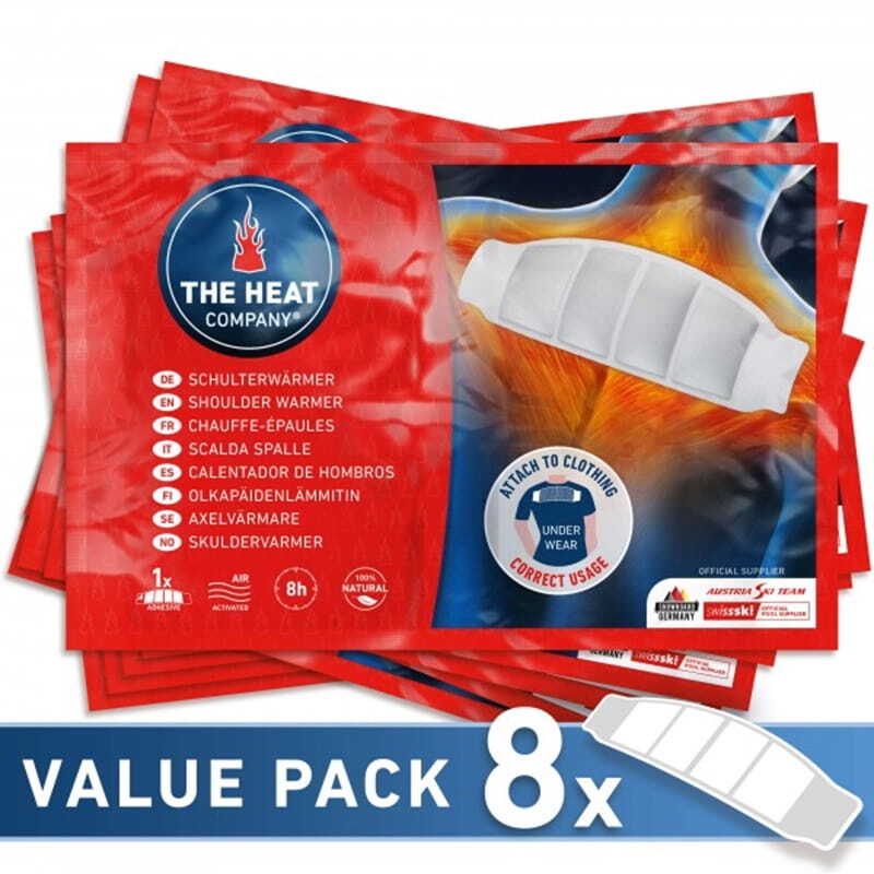 Nackenwärmer von The Heat Company in Verpackung, ideal für Gleitschirmflieger, bietet 8+ Stunden selbstklebende Wärme für Nacken, Schultern und Rücken.