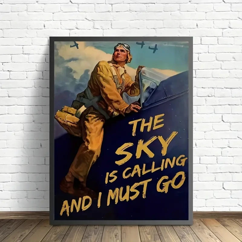 Leinwand Retro The Sky is Calling: Poster eines Mannes beim Paragliding, ideal als Wanddekoration, hochwertig verarbeitet und perfekt zum Einrahmen.