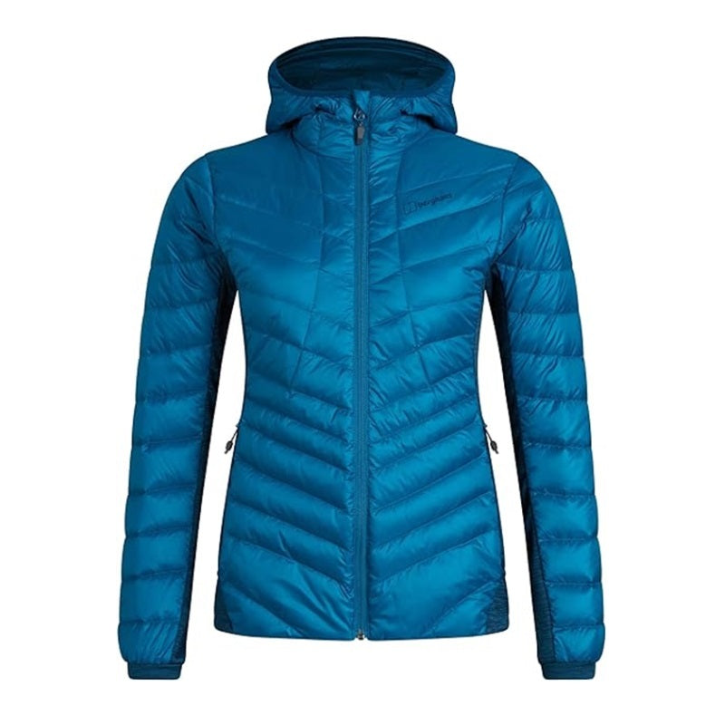 Berghaus Tephra Stretch Hydrodown Jacke - Damen mit Kapuze und Reißverschluss, ideal für kaltes Wetter, bietet Wärme und Komfort bei Outdoor-Aktivitäten.