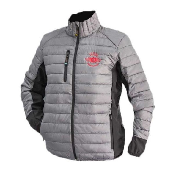 Icaro Team Gleitschirmjacke mit Stepp-Look, ideal zum Gleitschirmfliegen, mit Daunen-Wattierung, Softshell-Einsätzen, mehreren Taschen und Kopfhörerschlaufe.