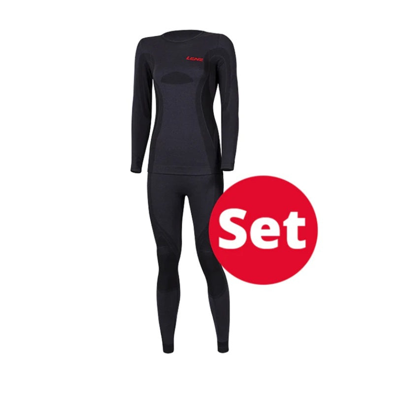 Lenz Merino 6.0 Longsleeve SET - Damen: Funktionelle Thermokleidung aus Merinowolle, ideal als Baselayer für kältere Tage, bestehend aus Langarmshirt und langer Unterhose.