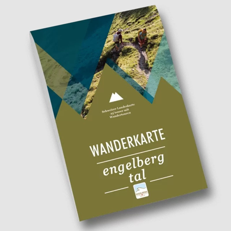 Wanderkarte – Engelbergerthal mit Wanderwegen und Empfehlungen von Grafenort bis Stanserhorn, illustriert mit Personen auf einem Hügel. Ideal für Outdoor-Enthusiasten.