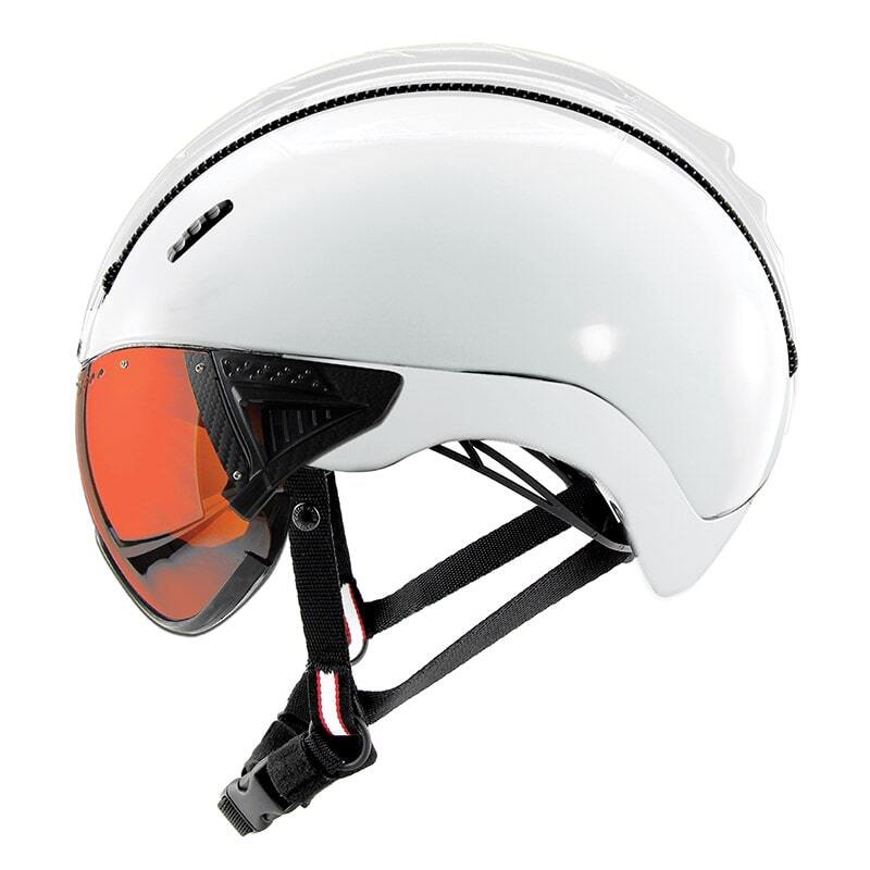 CASCO HighFly White - Flughelm mit integriertem orangefarbenem Vautron-Visier für perfekte Sicht, ideal für Piloten, bietet Komfort und Schutz beim Fliegen.